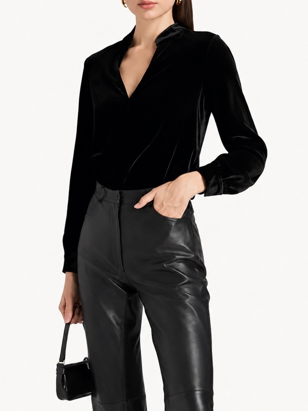 L'Agence Marcella Black Velvet Bodysuit Small